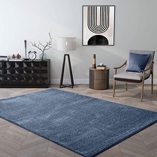 VIMODA Teppich kurzflor Einfarbig Super Qualität Ultra Soft für Wohnzimmer, Kinderzimmer, Schlafzimmer Läufer, Farbe:Blau, Maße:120x170 cm