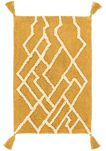 RugVista Badematte Riviera, 90 x 60 cm, Rechteckig, Mittelflor, Moderner Badteppich, Maschinenwaschbar bis 30°C, 100% Baumwolle, Gelb/Natur