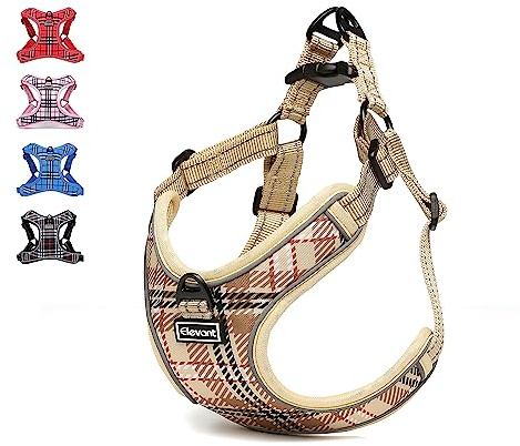 Elevant Arnés Perro Ajustable Reflectante, Arnés Antitirones Suave Acolchado Cómodo Transpirable Arnés Chaleco para Cachorros Perros Pequeños Mediano Grande (XS, Beige Marrón)