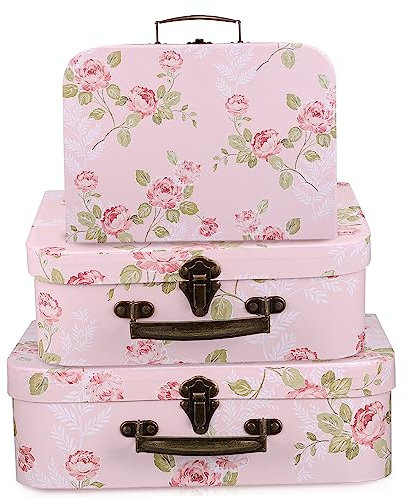 Warmhm Paperboard Suitcase 3pcs Three Floral Boxes Cardboard Suitcase Cardboard Photo Boxes with Lids s Storage Baby Vintage Paper Flowers