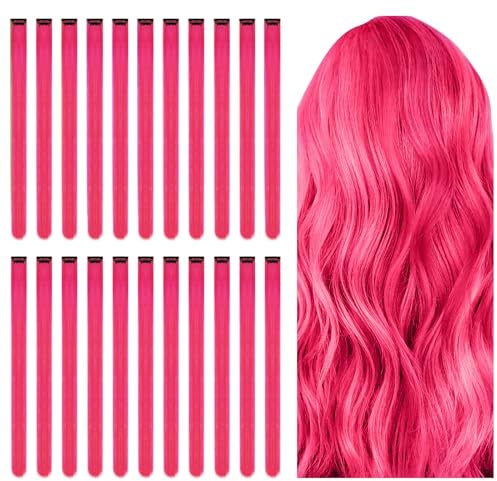 Aomig Extension Capelli Colorati, 22 Pezzi Extensions Rosa Extension Colorate Clip in Hair, Extension Colorati Capelli Ciocche Capelli per Halloween Natale Cosplay Party