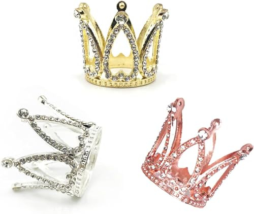 3 Pezzi Topper Torta Corona, Mini Decorazione Corona con Strass, Corona Topper Torta, Decorazione Festa di Mini Corona, per Decorazione Torta Festa, Compleanno, Matrimonio