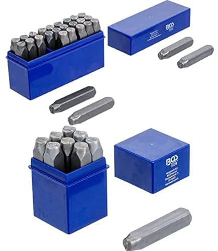 BGS Einschlagstempel | Rechteckig | 10 mm | DIN 1451 | Großbuchstaben & Zahlen | Werkzeugstahl (C45) | In Kassette