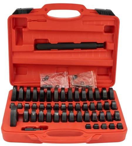 KAPIPALA 52 dischi di montaggio per cuscinetti delle ruote, 18 – 65 mm, anelli di tenuta radiale, boccole, vassoi in gomma, estrattore a pressione con cassette degli attrezzi per lo spegnimento e il