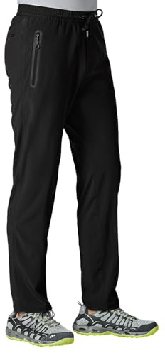 Rdruko Jogginghose Herren Lang Schnelltrocknend Trainingshose Männer Sporthose Fitness mit Reißverschlusstaschen Freizeithose-Schwarz L