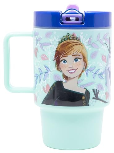 Stor Tazza Bambini con Coperchio Frozen - Il Regno Di Ghiaccio 530ml - Bicchiere Plastica Senza BPA con Tappo Antigoccia - Tazza a Vite per Bambini
