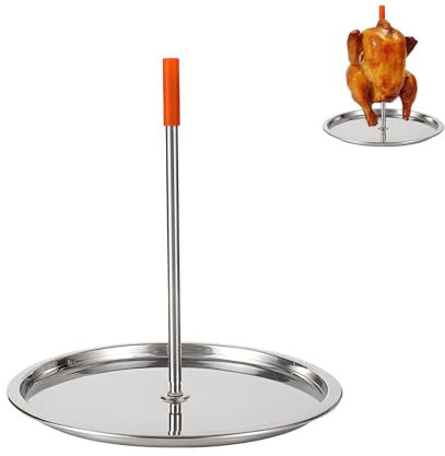 BBQ Vertical Skewer Plate,Vertical Kebab Stainless Steel Chicken Grill with Drip Tray,Vertical Spit for Oven,Chicken Rack Roaster for Steak,Chicken,Fish,Grilled Meat