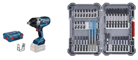Bosch Professional 18V System BITURBO Akku Drehschlagschrauber GDS 18V-1050 H (L-BOXX, ohne Akku/Ladegerät) + 35-tlg. PRO Impact Mixed Set, Amazon Exclusiv (für Beton, Weiche Fliesen, 108 x 168 mm)