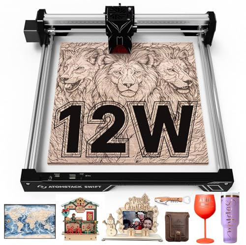 ATOMSTACK Swift 12W Graveur Laser,Machine de Gravure Haute Précision 0,01mm pour Personnalisation en Série DIY, Découpeur Laser pour Bois,Cuir, Zone de Gravure 300x300mm (SWIFT 12W Noir)