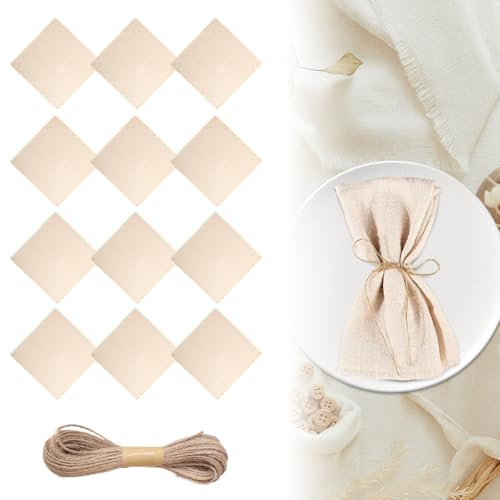 ADDLIVE 12 servilletas de tela con flecos, 42 x 42 cm, servilletas de tela con cuerda de 10 m, servilletas de lino lavables, servilletas de tela beige para Navidad, cumpleaños, bodas, cenas (beige)