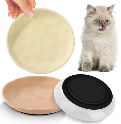 Ezvsevuo 3 Piezas Comedero Gato Ceramica, Cuencos Gato con Base de Silicona Antideslizante, Cat Feeder Colorido Aliviar la Fatiga de la Barba, Comedero para Perros Gatos