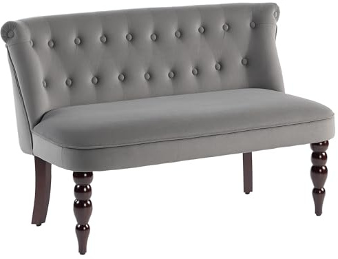 HOMCOM Velvet 2 Seater Sofa, Button Tufted Wingback Loveseat with Rubber Wood Legs for Living Room, Bedroom, Charcoal Grey