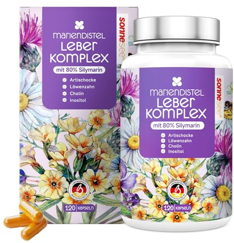 Sonnesee Leber Komplex 8-in-1 Mariendistel 120 Kapseln, Hochdosiert mit 80% Silymarin, Artischocke, Löwenzahn, Inositol Cholin trägt zu einem normalen Fettstoffwechsel bei Vegan