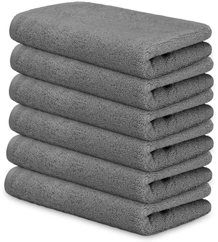 DECASATEXTIL Pack 6 Toallas Lavabo 40x70 cm – Algodón Suave y Absorbente – Toallas Baño para Mano, Cara y Gimnasio – Ideales para Uso Diario (Marengo)