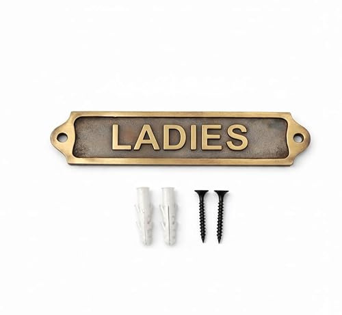 Antique Brass Ladies Restroom Door Sign Plaque with Raised Lettering, Wall Mounted WC Toilet Bathroom Door Name Plate for Homes, Hotels, Offices, Cafes, Restaurants & Commercial Buildings, 22 x 5 cm