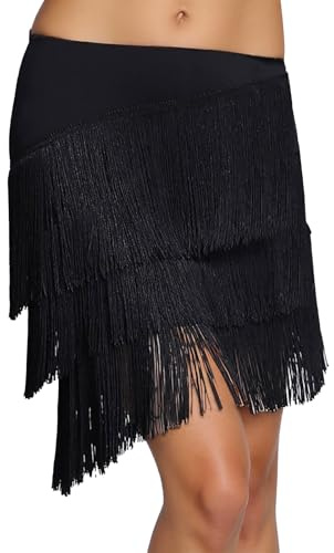 Jupe À Franges De Danse Latine for Femmes, Taille Haute, Tango, Rumba, Salsa, Mini-Jupe De Danse De Salon À Pompons, Costume De Danse Latine
