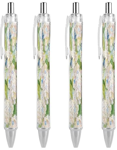LPSADGF Spring Hydrangea Butterfly Ballpoint Pens 4 PCS Retractable Smooth Writing Pens with Quick-Drying Ink, Comfort Grip Office Black Pens for Everyday Use, Bulk Office Supplies for Professionals