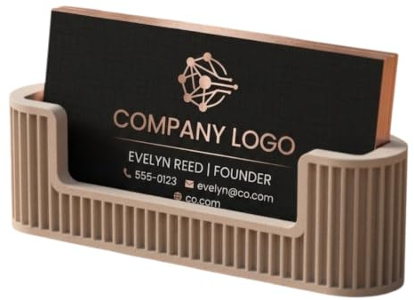 Minimalist Fluted Business Card Holder for Desk, Modern Ribbed Display Stand, Professional Office Organiser