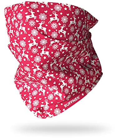 Ruffnek WINTER RED DEER & HEARTS - Christmas Multifunctional Neck warmer Snood Tube Neck Gaiter Scarf for Men, Women & Children