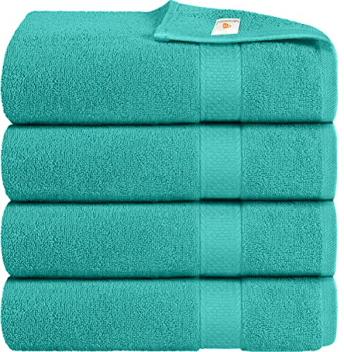 X11 Homeware Bath Towels Pack of 4 Egyptian Cotton Towel Set Highly Absorbent Soft Bathroom Towels Set of 4 Ring Spun Cotton Quick Dry Large Towels (Turquoise)