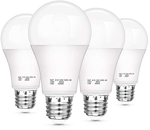 SHINE HAI Dusk to Dawn Light Sensor Bulbs, A19 12W LED Auto On Off Light Bulbs, 1200 Lumens, E26 Base, Soft White 3000K Outdoor Indoor Lighting for Porch Garage Yard, 4-Pack
