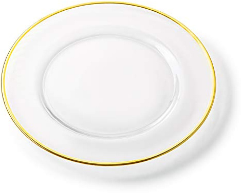 Classic Touch Decorium Glass Clear Chargers with Gold Rim- Set of 4- Measures: 13 D