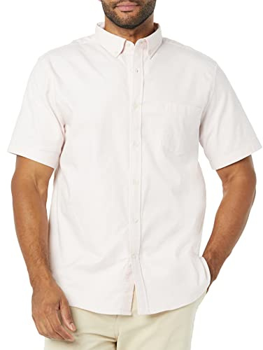 Amazon Essentials Men's Slim-Fit Short Sleeve Stretch Oxford Shirt with Pocket, Pale Pink, XX-Large
