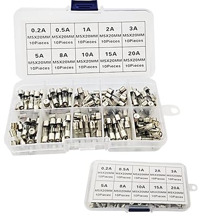 Ziyan 100x Glassicherung Feinsicherungen Sortiment Glas Sicherung 0,2A-20A | 5x20mm