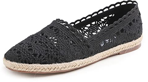 Feversole Close Toe Espadrilles Women's Comfort Breathable Slip On Flats Shoes Black Knit Crochet Jute Size 6.5