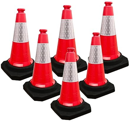 Berry 50CM Traffic Cone | High Visibility Safety Cone with Black Base | 20Inch PE Portable Road Cone for Street, Driveway & Parking Safety | Wind Resistant Reflective Traffic Cone - Set of 6