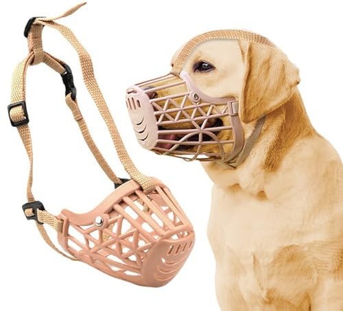 PETCUTE Munkorg hund, korbmaulkorg för hundar, justerbar och säker andningsaktiv munkorg för små medelstora stora hundar med vadderad näsbit, bitskydd, brun S