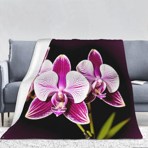 3D Orchidee Kuscheldecke Flauschig Flanell Blumenblüte Decken Wohndecke Flanelldecke Sofadecke Couchdecke Geschenke für Kinder Erwachsener Decke 150x200cm