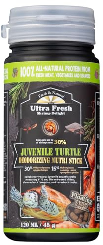 Ultra Fresh Floating Juvenile Turtle Food, All Natural Ingredients, Wild Sword Prawn, w/Deodorizing Probiotics, Juvenile Turtle Deodorizing Nutri Stick 1.6 oz