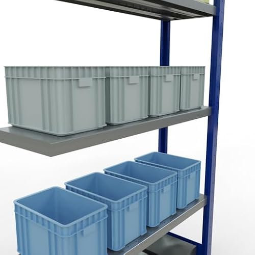 qpool24 Anbauregal, Fachbodenregal Stecksystem MULTIplus330, 2000 x 1000 x 300 mm (HxBxT), 5 Fachböden, Längenriegel, RAL 5010 enzianblau/verzinkt