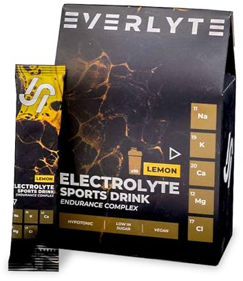 EVERLYTE Lemon Elektrolyte Pulver mit Natrium, Kalium, Calcium, Magnesium & Chlorid für optimale Hydration / 10 Proben kalorienarmes Sport Getränkepulver/natürlich, vegan, zuckerarm