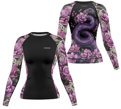 FORMONIES POD Samurai BJJ Rash Guard Shirt for Women MMA Training Jiu Jitsu Fight Gear Long Sleeve Top (US, Alpha, Medium, Regular, Regular, V3)
