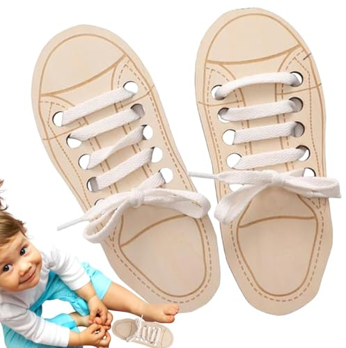 Zibeem Wooden Lacing Shoe Toy,Shoe Lace Practice Board,Learn To Tie Shoelaces Kids Lacing Shoe Toy,Kids Teaching Tie Shoelaces Board,Assistive Early Educational Toy For Children 3-6