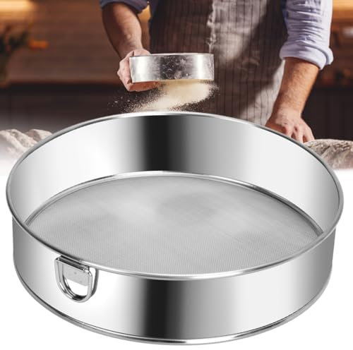 Setaccio Farina Acciaio Inox da 20 cm, 60 Maglie Setaccio per Farina Rotondo con Anello di Sospensione,Riutilizzabile Fine Setaccio da Cucina Adatto Farina, Pane, Riso, Cereali, Frutta e Verdura