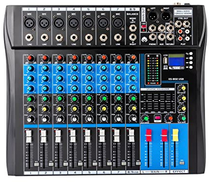 LENDISIY 8 Kanal Stereo Sound Mischpult, Live Mischpult Professionelles mit USB Bluetooth, DJ Audio Sound Mixer Verstärker Konsole Mischkonsole, 48V Phantomspeisung