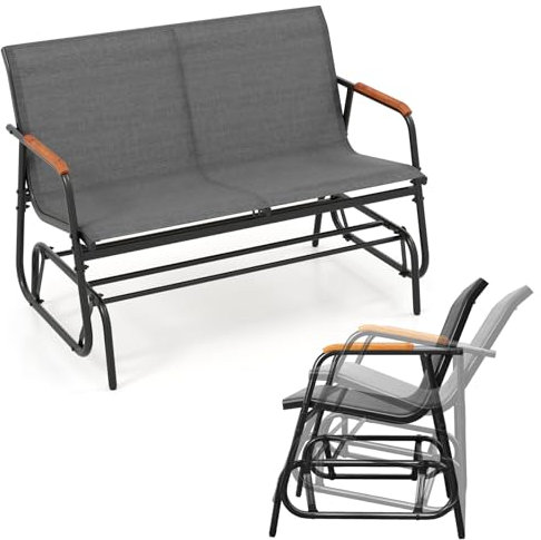 KOMFOTTEU 2-/3-Sitzer Gartenbank, Schaukelbank aus Stoff mit gebogenen Armlehnen, Sitzbank bis 300/450 kg, Terrassenbank für Garten, Balkon (74 x 115 x 84 cm)