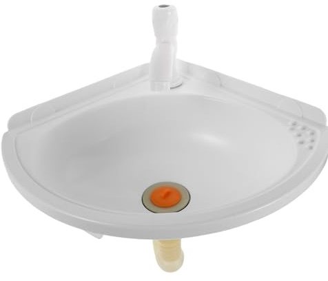 SAFIGLE Lavabo Angolare da Bagno Bianco in Plastica Lavandino Sospeso Parete Compatto con Rubinetto Vasca Salvaspazio per Interni ed Esterni Montaggio Sicuro per Bagni Piccoli