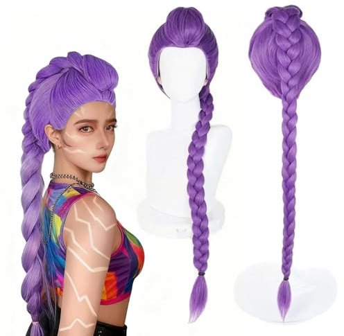 MMDOCO Perruque violette pour femmes pour Halloween Costume pour femmes Perruque Costume sorcière Décoration de fête Idéal pour le carnaval Convention Joli cadeau pour les fans de Kpop