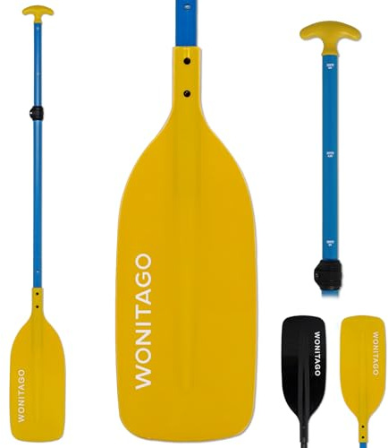LINGVUM Canoe Paddle with Aluminum Shaft and Plastic Blade, Adjustable Paddle for Canoeing, Boating and Rafting, 4-5 Ft (122-152 cm), Yellow