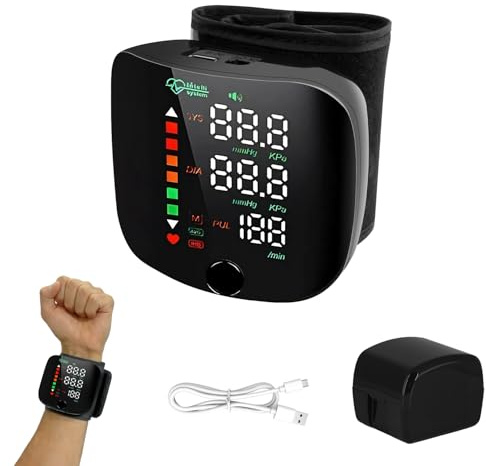Blood Pressure Monitors Wrist, Rechargeable Blood Pressure Machine with Large LCD Display, Accurate Wrist Blood Pressure Monitor for Home Use, Memory Function for Adults and Elderly