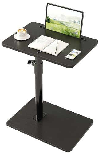 CAIYUN C Shaped Side Table, Height Adjustable Swivel 360° Rotating, Black End Table for Small Spaces, Sofa Side Table with Metal Frame for Living Room, Bedroom