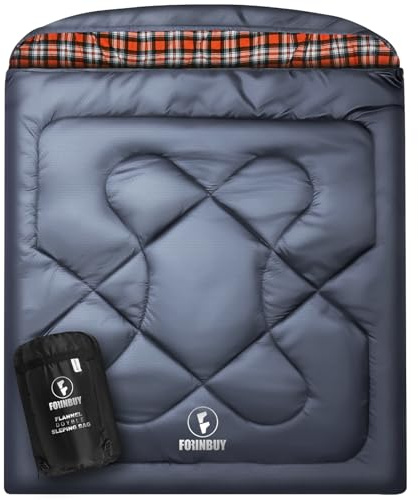 FORINBUY Flanell dubbel sovsäck för vuxna, XL queen size två personer, sovsäck, vattentät för alla årstider, camping, jakt och tältläger, 2 personer för kallt väder och varmt