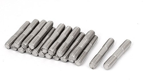 sourcing map Goujon Double Extrémité Filetage Vis Dents Tige 304 Inox Acier M8 x 45mm Argenté 20Pcs