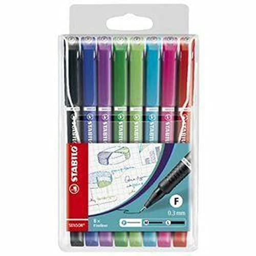 STABILO - Fineliner mit gefederter Spitze - SENSOR F - fein - 8er Pack - schwarz, blau, lila, grün, hellgrün, türkis, pink, rot