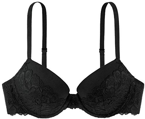 DORINA Women's Claire Super Push-Up Demi Bra - Underwired with Moulded Cups, Soft Micro Fabric, and Sensual Lace Detailing, Black