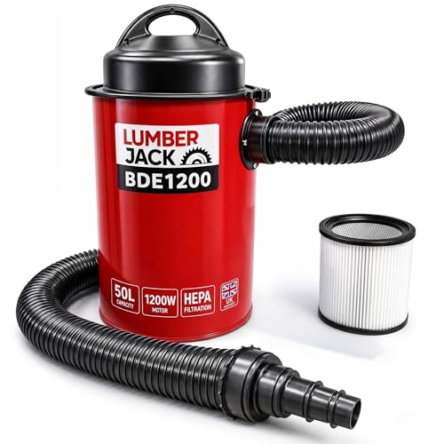 Lumberjack Dust Extractor Workshop Vacuum, 50L 1200W Motor 240V, 2 Meter Hose for Woodworking, Workshop Extractors, Dust Extraction, Includes 5 Piece Reducer Set